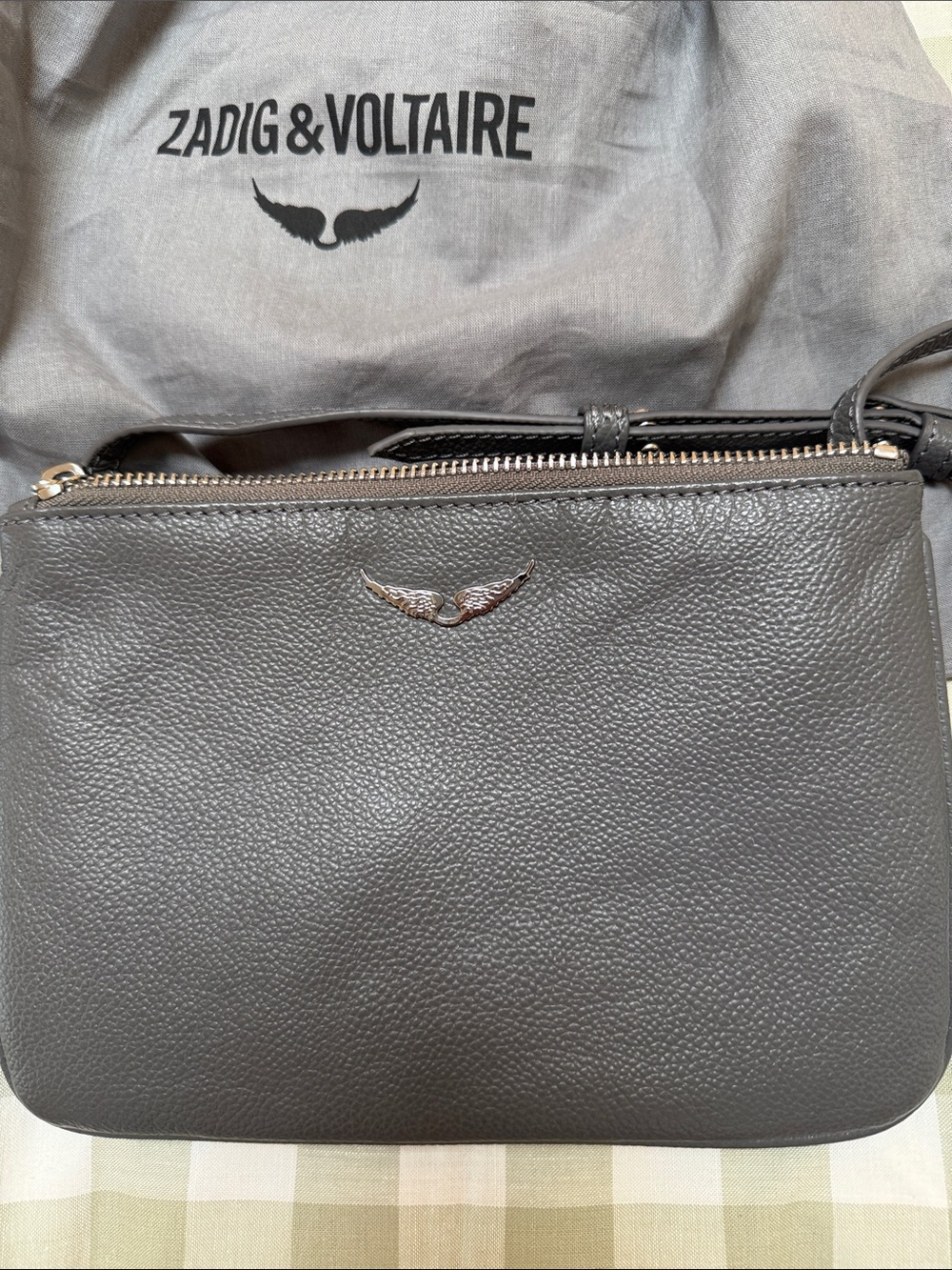 Zadig & Voltaire Gray Pebbled Leather Crossbody with Wing Logo - Picture 2 of 5